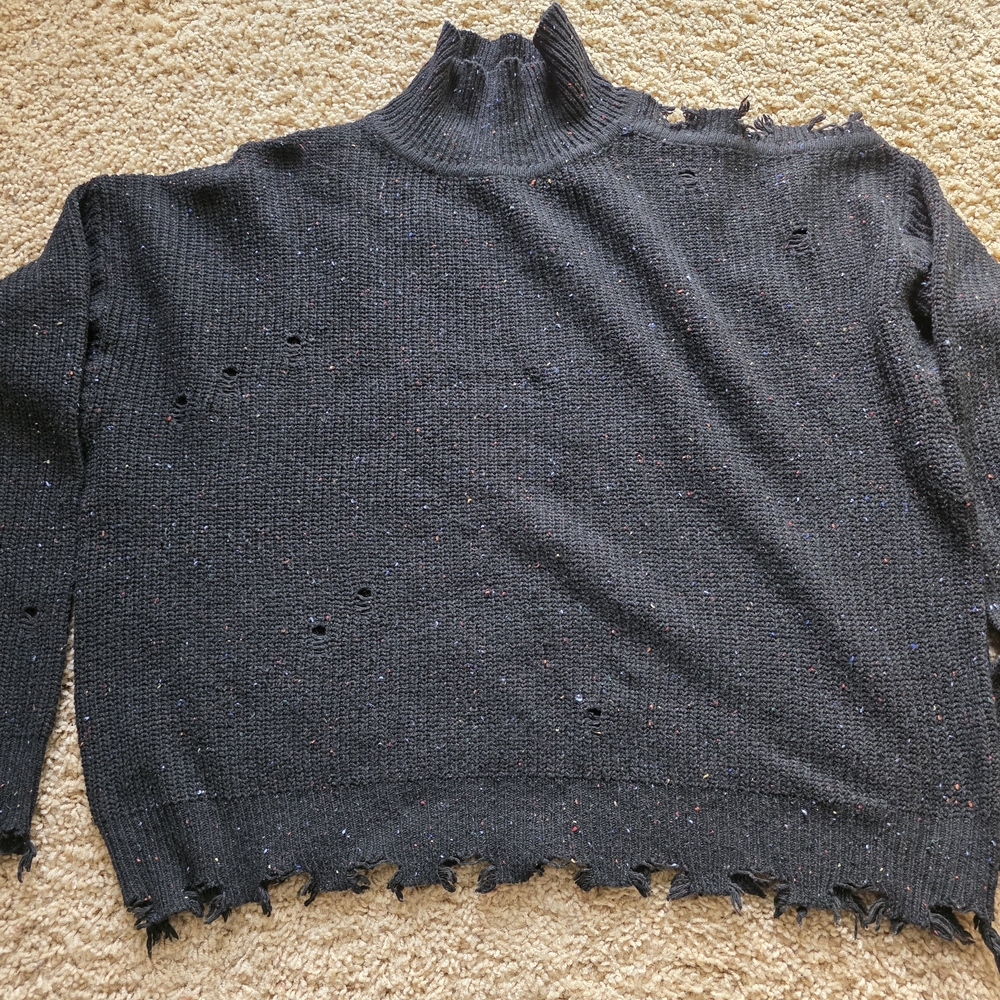 Black Distressed Women's Sweater